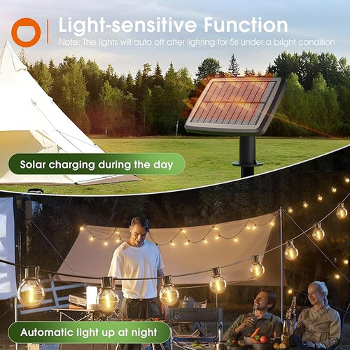 addlon 31FT (25+6) Solar String Lights with Remote, 13 Shatterproof G40 Bulbs, Solar Powered & USB Charging Patio Lights, Dimmable Waterproof Solar Light Outdoor for Camping Porch Backyard Party Decor
