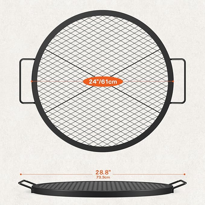 onlyfire Round Fire Pit Grill Grate, Heavy-Duty Steel Cooking Grate with X-Marks Design, Portable Campfire Grill for Outdoor BBQ, Camping, Picnics - 24 Inch