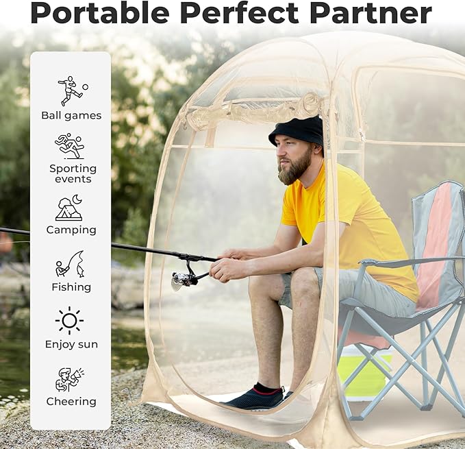 All Weather Proof Pod Sports Tent,Outdoor Weather Tent Sports Pod Pop Up Shelter with Sealed Floor,2-4 Person Clear Tent for Sport Event,Camping,Fishing 8 Sizes & Multicolor