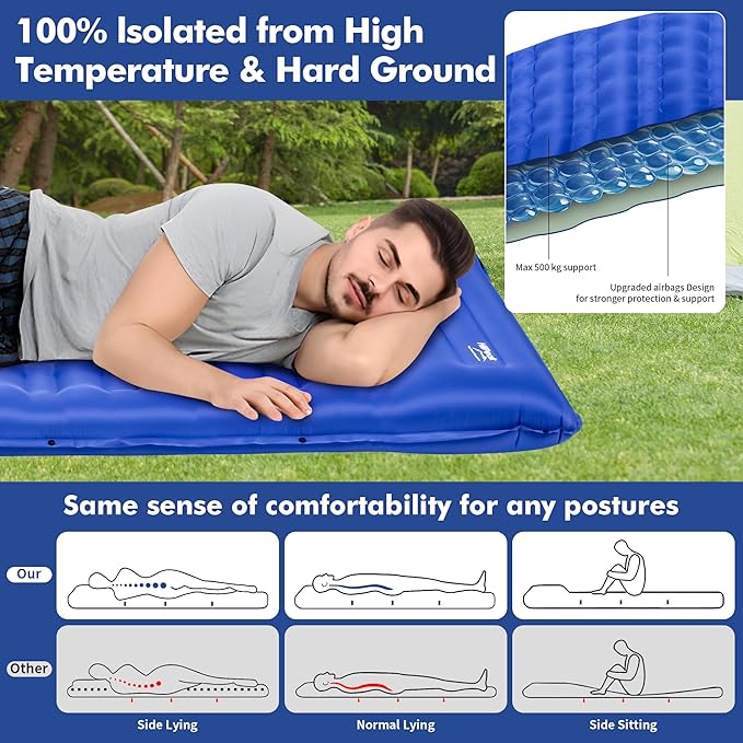 HiiPeak Ultralight Inflatable Sleeping Mat with Built-in Foot Pump & Pillow, Compact Air Mattress for Backpacking, Hiking (Light Blue)