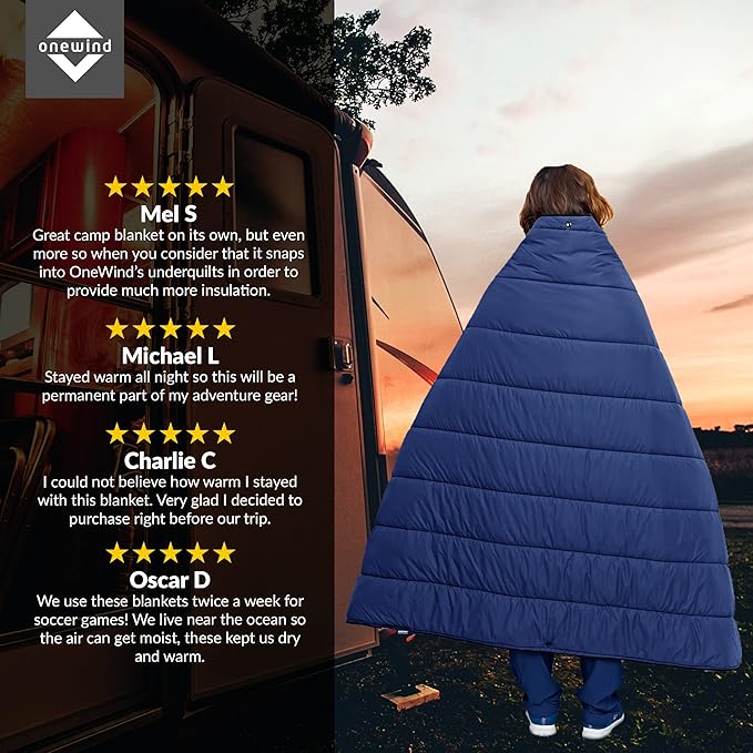 onewind Camping Blanket, Recycled Nylon Fabric Dupont Sorona Fillings, Warm, Puffy, Breathable, Windproof, Packable, Lightweight Camping Quilt for Outdoor Hiking Backpacking Travel Beach