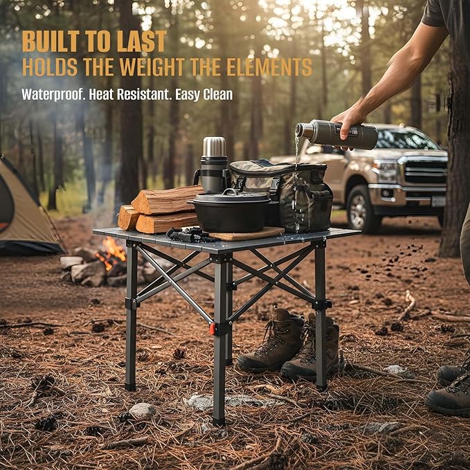 Folding Camping Table, Portable Lightweight Beach Tables for Sand Foldable, Aluminum Roll-up Folding Square Table for Outdoor Camping, Picnic, Card, Travel
