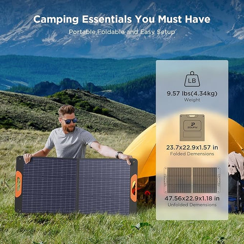 110 Watt Portable Solar Panel for Jackery Explorer 300/500/Ecoflow/Anker Solix/Bluetti, Foldable Monocrystalline Solar Charger IP67 Waterproof Offgrid Power for Camping RV Battery Backup
