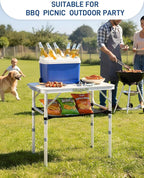 Outvita Folding Table, 2FT Aluminum Camping Table with Storage Adjustable Height Picnic Table Lightweight for Carring Outdoor Party Events Beach