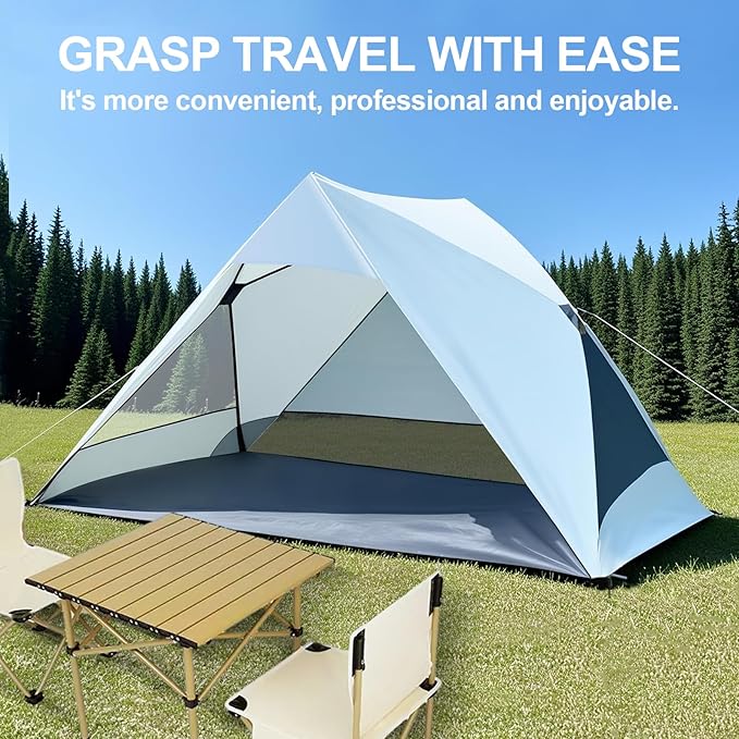 Pop Up Beach Tent for 2/3/4 Person with UPF 50+ UV Protection, Lightweight & Easy Setup Beach Shade Canopy, Wind-Resistant Shelter Portable Cabana for Family Outdoor Picnics Fishing