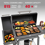 30-Inch Heavy-Duty Charcoal Grill with Digital Temperature Control & 2 Meat Probes, Outdoor BBQ Grill with Offset Smoker, 815 Sq. In. Cooking Space for Backyard BBQ, Black & Grey