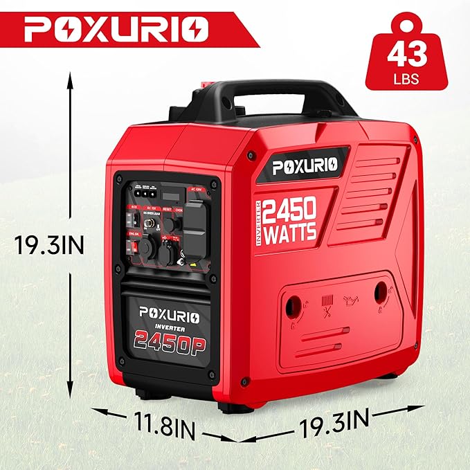 2450-Watt Dual Fuel Inverter Generator for Home Use, 1.6Gallon Large Fuel Tank Up to 8.3 Hours Use, 120V Gas Powered Generator Super Quiet - EPA Compliant, Red