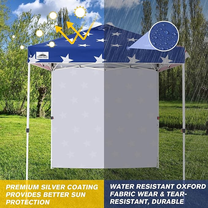 EAGLE PEAK Commercial Canopy 6.6x6.6 Pop Up Canopy Tent with 1 Sidewall, Easy Setup Heavy Duty Instant Event Shelter for Vendors & Markets, Outdoor Sun Shade, American Flag
