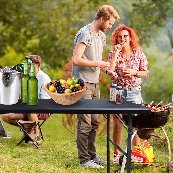 4FT Plastic Folding Table - Lightweight & Portable for Camping, Picnic, Card Games - Indoor Outdoor Foldable Dining & Utility Table (Black-2set)