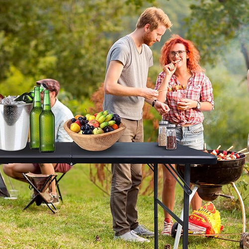 4FT Plastic Folding Table - Lightweight & Portable for Camping, Picnic, Card Games - Indoor Outdoor Foldable Dining & Utility Table (Black-2set)