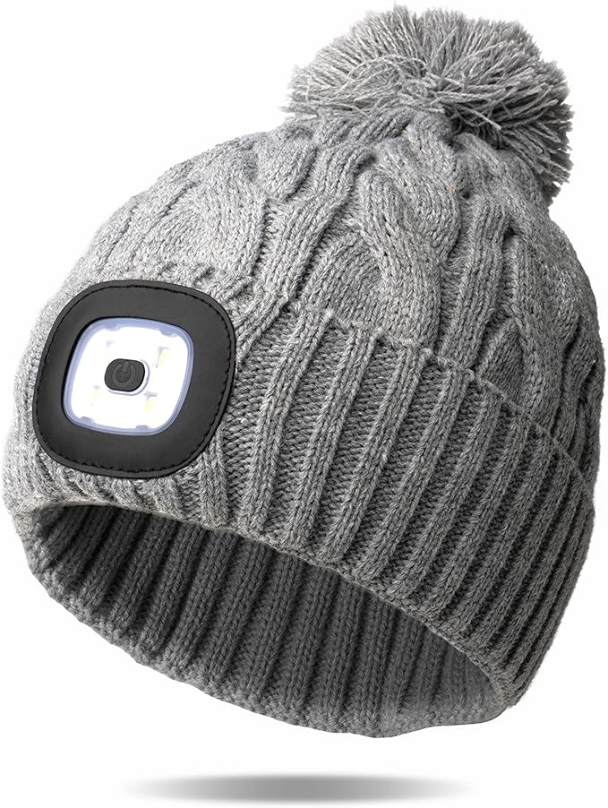 Classic Rechargeable LED Warm Knit Beanie Head Light Hat Headlamp for Outdoor Activities