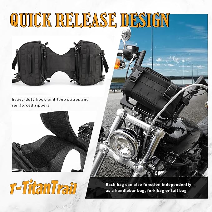 Motorcycle Saddlebags 25L Universal Throw Over Saddle Bags Waterproof Large Capacity Duffle Gear Organizer for Camping Trip Travel Outdoor with Raincover, Black