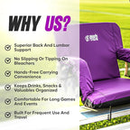 BRAWNTIDE Stadium Seat for Bleachers with Back Support - Wide Padded Reclining Bleacher Seat, Portable Folding Stadium Chair with Armrests, Hooks, Straps, Cup Holders & Pockets for Games & Concerts