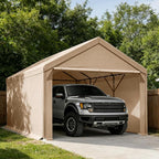 Carport 10x20ft Heavy Duty Canopy,Portable Garage Party Tent,Portable Garage with Removable Sidewalls & Doors All-Season Tarp for Car,Truck,Party Beige