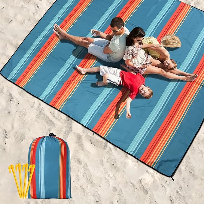 Beach Blanket Waterproof Sandproof Beach Mat 79" X 83"/10'x9'for 2-8 Adults Quick Drying Outdoor Picnic Mat Beach Accessories for Travel, Camping, Hiking
