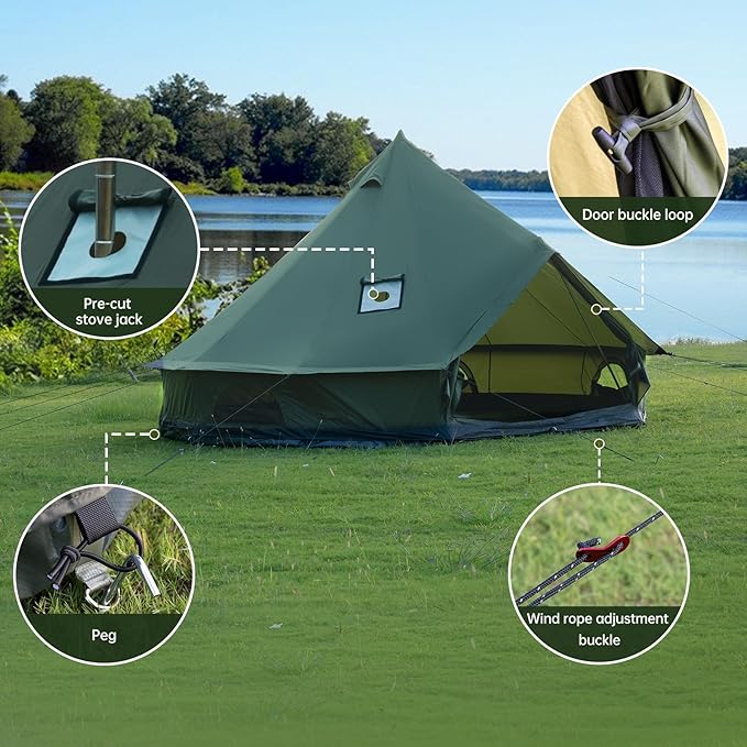 Oxford Bell Tent for Family Camping - Spacious 13.1ft /16.4ft Yurt with Stove Jack, Large Glamping Tents for 4-8 People, 4 Season Oxford Hot Tent Shelter
