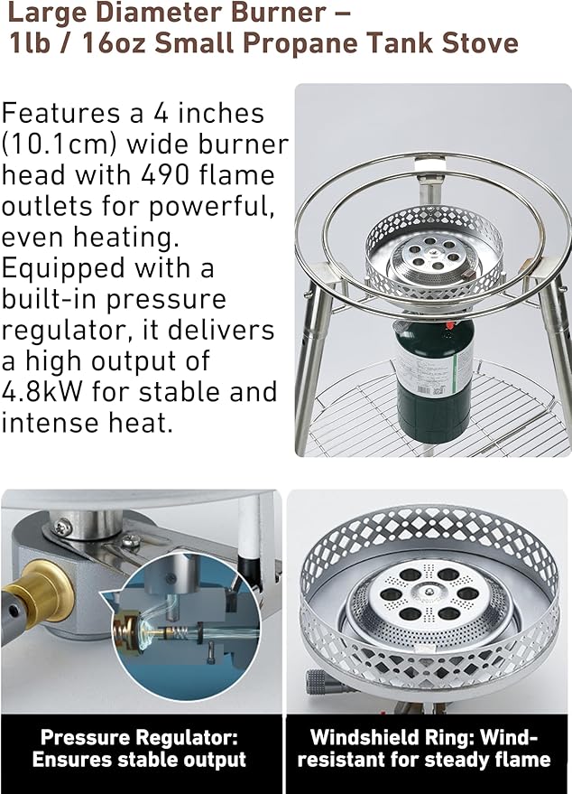 CAMPINGMOON Skottle Grill Cooking System Kit 18 inch Carbon Steel Pan Adjustable Legs Portable Camp Cooking Gear with Carry Bag (Skottle propane stove set)