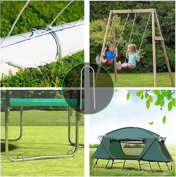 Heavy Duty Trampoline Stakes Anchors High Wind Stakes U- Shaped Sharp Ends Ground Anchor Galvanized Steel 11.8inch Safety Stakes for Soccer, Tents and Garden Decorations