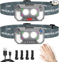 LED Headlamp Lightweight with Red Light Motion Sensor, 5 Modes USB-C Rechargeable, 6-Hour Runtime, Waterproof Headlamps for Adults Rechargeable for Camping,Running,Fishing,and Work, 2 Pack