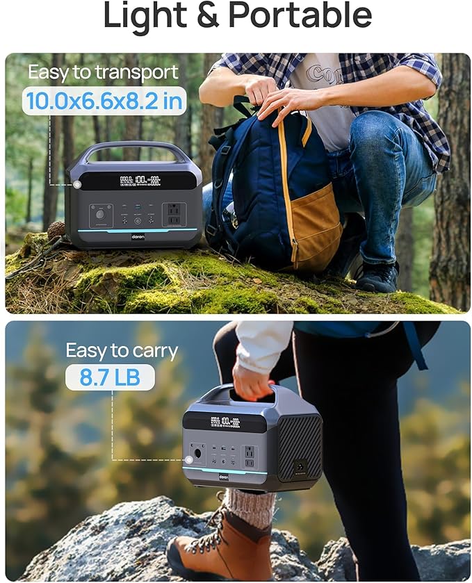 DaranEner Portable Power Station 600W with Solar Panel 80W, 288Wh LiFePO4 Battery Backup w/2 AC Outlets, 1.7H Fast Charging Solar Generator for Camping, RV Travel, Home Emergencies