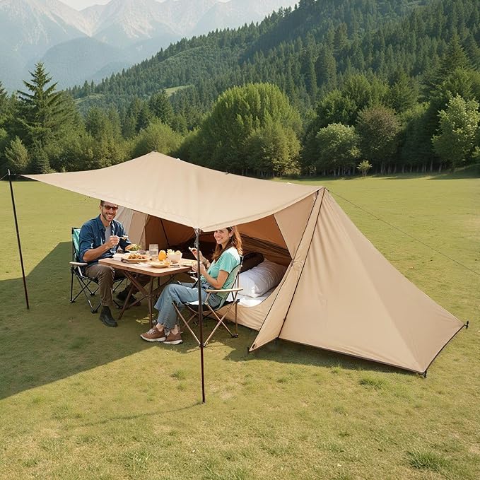 Camping Hot Tent with Stove Jack, Lightweight 4 Season Tent for 2 Persons, Waterproof with Double Layer Door & Vent, for Hiking, Fishing and Backpacking