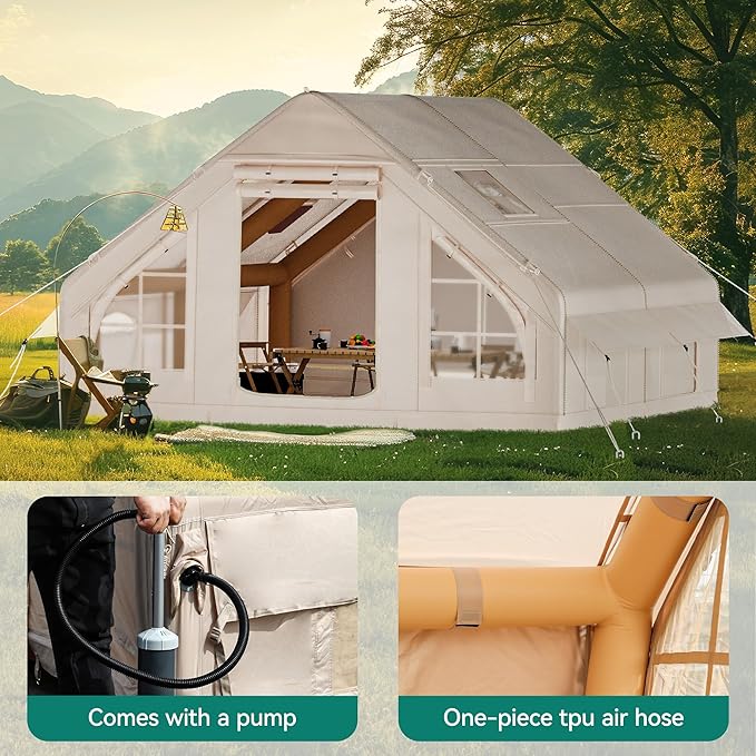 YITAHOME Inflatable Camping Tents, 8 Person Blow Up Hot Tent with Pump and Stove Jack, Easy Setup with Explosion Proof Valve, Waterproof Oxford Air Glamping for Camping