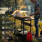 ROVSUN 4 Burner Portable Propane Griddle with Nonstick Enameled Tray, 40000 BTU Rolling Flat Top Gas Grill with Electronic Ignition, Side Shelves & Regulator for Outdoor Cooking Camping BBQ Tailgating