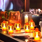 Ferraycle 12 Pcs Mini Lantern Decor 4 Inch Western Lantern Table Centerpiece Small Vintage Camping Hanging Lamp Ornaments Bulk for Cowboy Cowgirl Wedding Halloween Christmas (4 Inch,Orange)