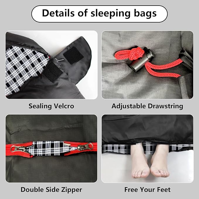 ShinHye Double Sleeping Bag for Adults with 2 Pillows, Camping Sleeping Bags Flannel Cotton 2 Person Sleeping Bags XXL Queen Size Sleeping Bag for Cold Weather