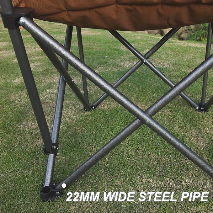 2 Pack Oversized Camping Chairs for Adults Heavy Duty Padded Outdoor Folding Lawn Chair XL Camp Chair for Outside Sports Beach Fishing Garden Supports 500lbs, Brown