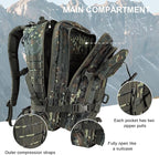 MOLLE Assault Backpack, Tactical Backpack Military Army Camping Rucksack, 3-Day Pack Trip w/USA Flag Patch, D-Rings, Flecktarn