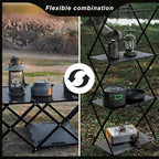 Portable Camping Table & Shelf, 2-in-1Folding Carbon Steel Picnic Rack 37" 4-Tier Storage Cook Station with 4 Hooks,Perfect for Party, Dining, Camping, BBQ, Indoor, Outdoor