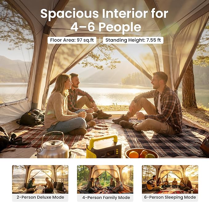 ABORON 2/6/8/10/12 Person Inflatable Camping Tent, Easy Setup Blow Up Tent with Hand Pump, PU3000mm Waterproof & Breathable 4 Season Glamping Tent for Outdoor Camping