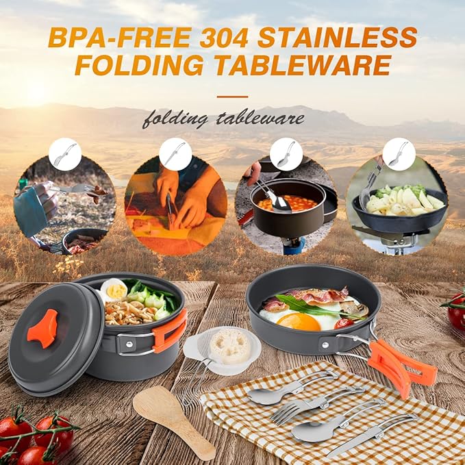 Bisgear 16pcs Camping Cookware Set - Backpacking Stove & Mess Kit - Pots, Pans & Accessories - Survival Gear