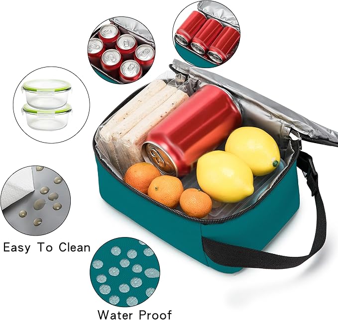 BEIMILY Lunch Box for Men Women Adults,Mini Insulated Lunch Bag for Office Work Picnic,Reusable Portable Lunchbox,Soft Cooler Tote Bag,6 can cooler bag,Mini,Dark Teal