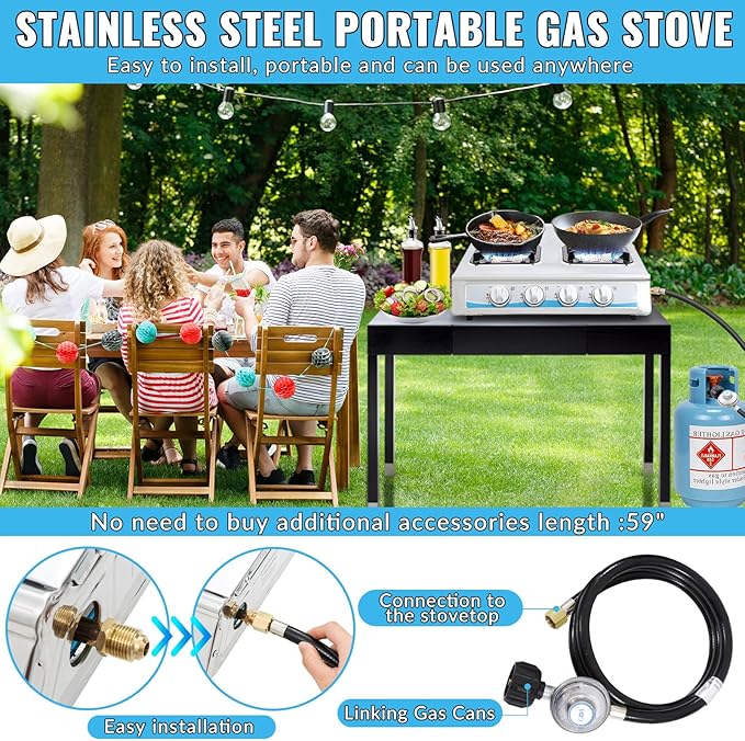 Propane Gas Stove,4 Burner Gas StovePortable Gas Stove Auto Ignition Camping Stainless Steel Stove 4 Burner LPG for RV, Apartment,Outdoor