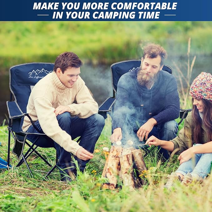 2PCS SAILARY Mesh Folding Camping Chairs, Oversized Portable Outdoor Chairs, Weight Capacity 325 lbs with Cup Holder, Storage Pocket, Carry Bag Blue