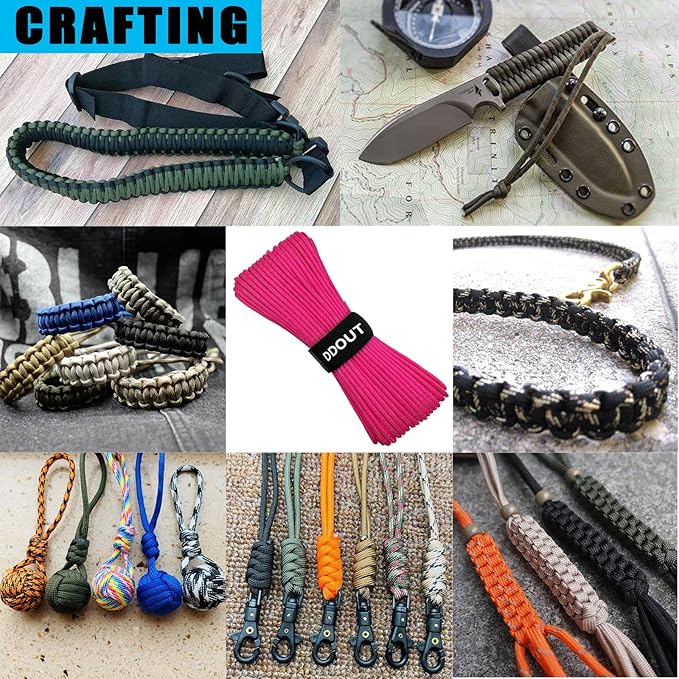 Paracord Nylon Rope Hot Pink 50FT with 7-Strand Core, 10 Colors and 50/100/200 ft, Type III Parachute Cord 4mm for Camping, Survival, Hiking, DIY, Crafting, Outdoor Utility Rope
