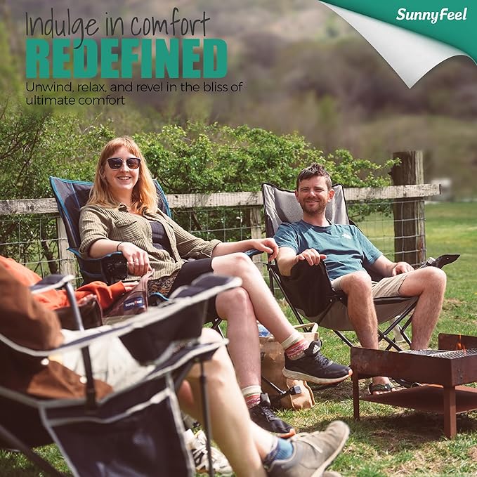 SUNNYFEEL Oversized Heated Rocking Camping Chair, Fully Padded Patio Chair with Side Pocket, High Back Portable Lawn Recliner with Carry Bag, Outdoor Rocker Camp Chair for Adults Heavy Duty 500 LBS