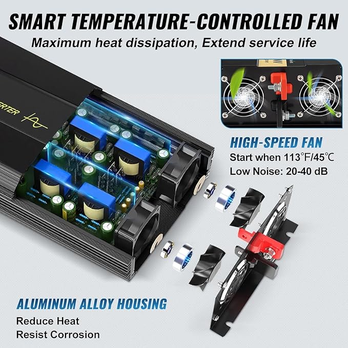 VEVOR 2500W Pure Sine Wave Inverter, 12V DC to 120V AC Car Inverter, 3 AC Outlets, USB Port, LCD Display, Remote Controller, Black, for RV Truck Car Solar System Travel Camping