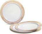 " OCCASIONS " 50 Plates Pack (25 Guests)-Wedding Party Disposable Plastic Plate Set -25 x 10.25'' Dinner + 25 x 7.5'' Salad & Dessert plates (Scalloped in White/Blush & Gold)