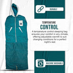 Thermotuff Wearable Sleeping Bag with Dual Hoodie, Zippered Arm Holes, Pockets & Adjustable Drawstring - Ideal for Camping, Cold Weather Hiking, and Stadium Sak Blanket