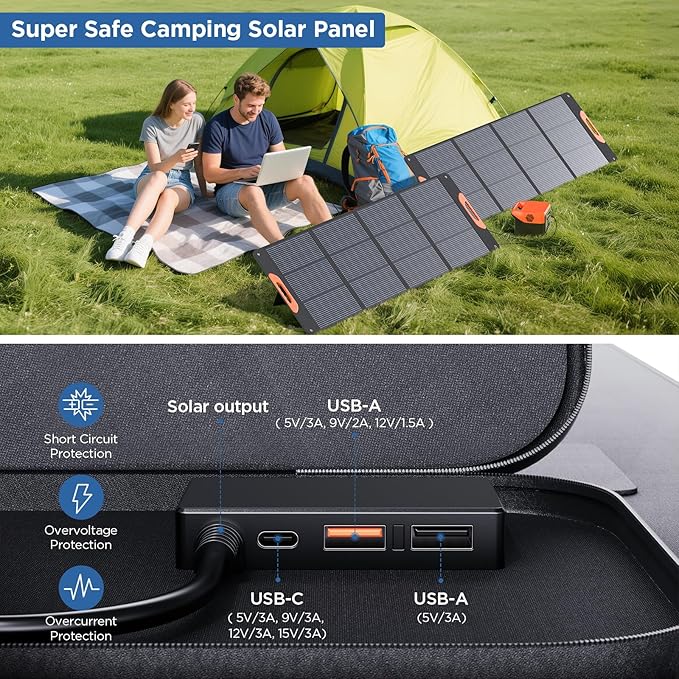 320W (2x160W) N-Type 16BB Portable Solar Panel, 25% High Efficiency Foldable Solar Charger with Bypass Diodes for Power Stations,IP67 Waterproof for RV Camping Off-Grid & Emergency Backup
