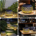 Solar Lanterns Outdoor Table Lights,2 Pack Waterproof Decor,Hollow Out Retro White Metal Patio Lights Gifts for Women Mom Yard Porch Garden Balcony Indoor Tabletop Decorations