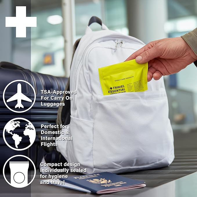 Travel Essential Medicine First Aid Kit I Bonus Medical Supplies I TSA Compliant Mini Size Medkit for Traveling Camping Trips Individually Packed 64 Tablets (Refill Pack)