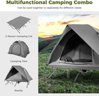 GYMAX 2-Person Tent Cot, 3 in 1 Folding Off-Ground Cot Bed Combo with Portable Wheeled Bag, Waterproof Rainfly, 2 Mesh Doors & Skylight Roof for Hiking, Backpacking, Outdoor