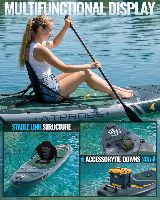 10'6''x33''Inflatable Stand Up Paddle Board, 400lbs Extra Wide Blow Up Paddle Board with Kayak Seat, Premium SUP Accessories Kit & Backpack, Non-Slip Stable Deck Boat for Yoga Fishing Surf