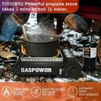 Propane or Butane Stove with Windblocker, Dual Fuel 10,000 BTU Portable Gas stove for Camping, Automatic Ignition Gas Stove with Adapter Hose Carrying Case & Griddle for Hiking (Fuel Not Included)