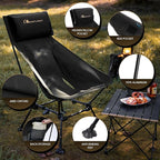 MOON LENCE Oversized High Back Camping Chair for Adults, Height Adjustable Folding Chair with 400 lbs Capacity, Hidden Pillow Pocket and Wide Seat for Camping, Base Camp, Fishing, Overlanding, Black