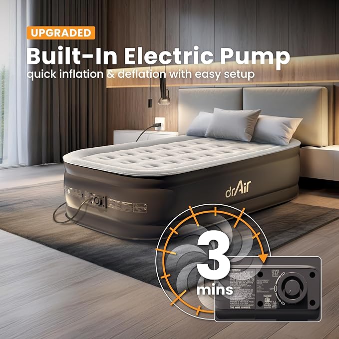 Twin Air Mattress with Built-in Pump, 18” Raised Blow Up Mattress - 500 lbs Max Honeycomb Design, 3-Min Inflation, Waterproof Velvety Top, Ideal for Home, Guests & Camping, Colchon Inflable